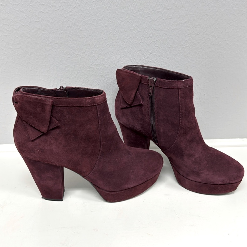 EUC Gianni Bini Eggplant Suede Platform Booties